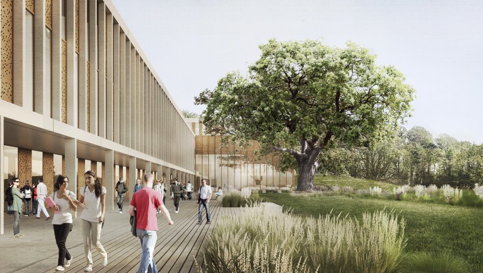 Lancaster University. Health Innovation Hub. Artist's Impression. Entrance Hall. John McAslan + Partners. Lancaster University. Health Innovation Hub. Artist's Impression. Entrance Hall.