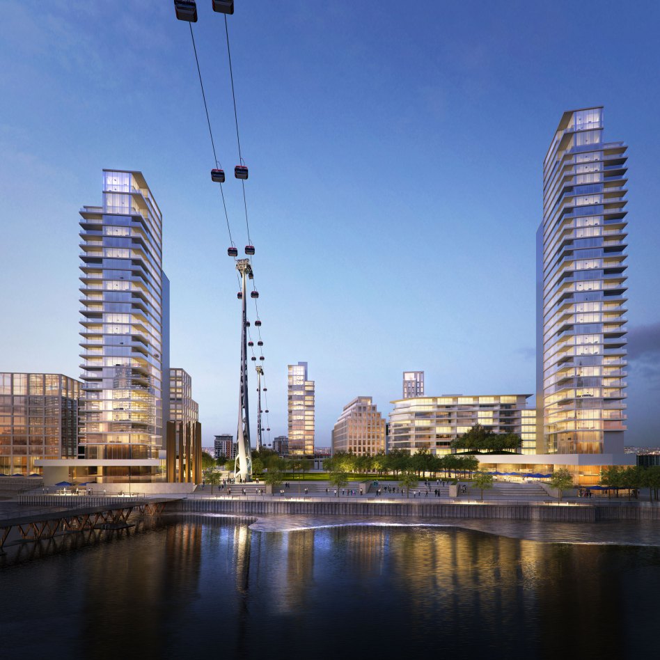 John McAslan + Partners. Carlsberg Tetley Thames Side West. Dusk View.