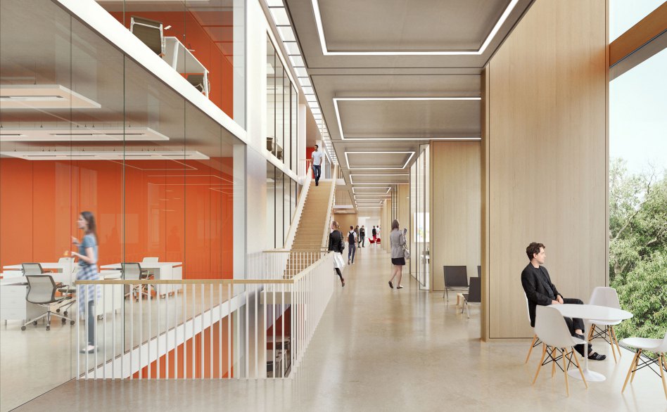 Lancaster University. Health Innovation Hub. Artist's Impression. Circulation Space. John McAslan + Partners. Lancaster University. Health Innovation Hub. Artist's Impression. Circulation Space.